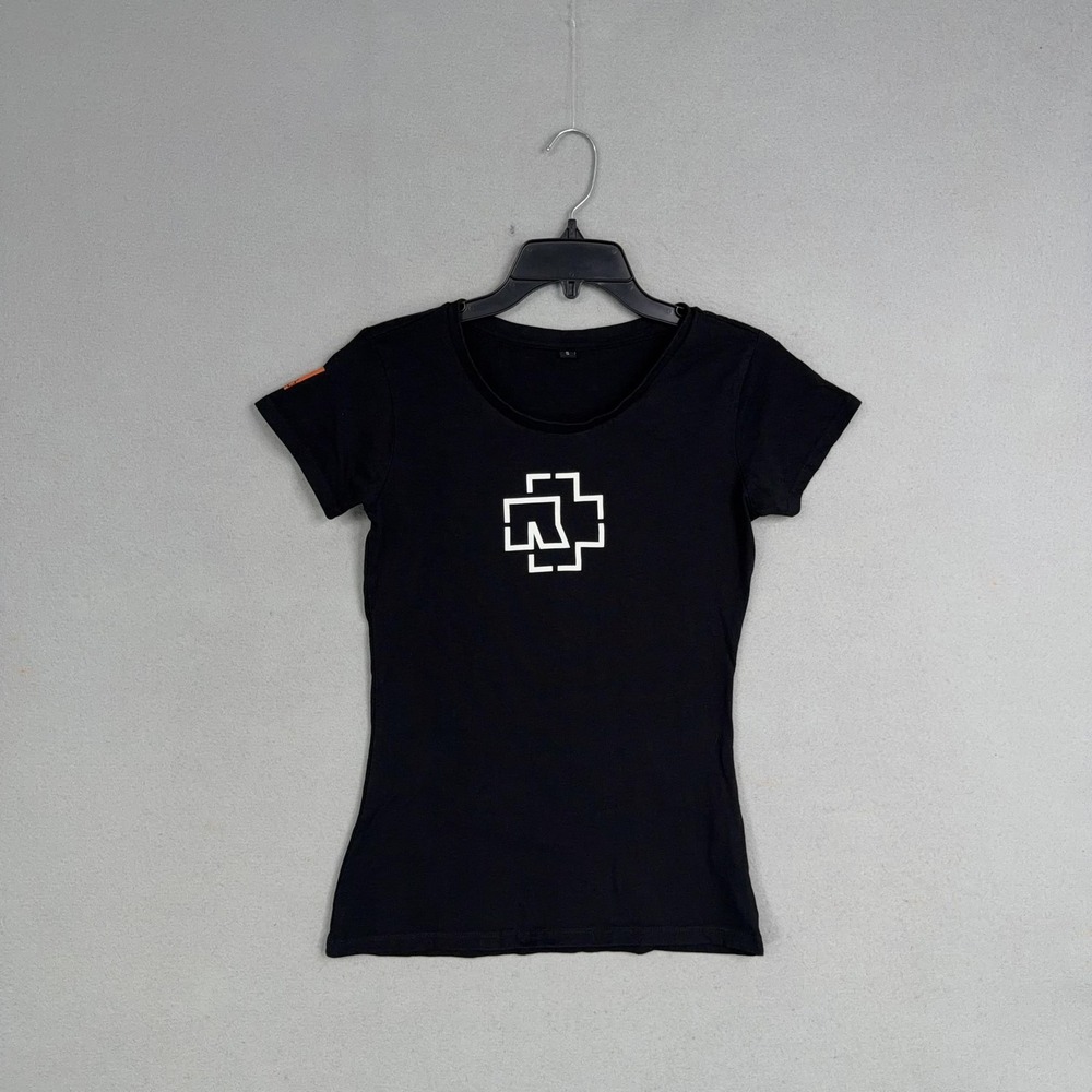 Rammstein Shirt Womens Small Black Logo Scoop Neck Rock Band Slim Fit Tee Top